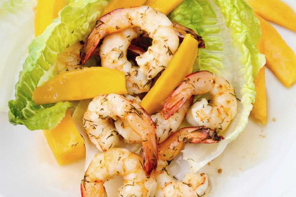 Miso prawns and mango salad